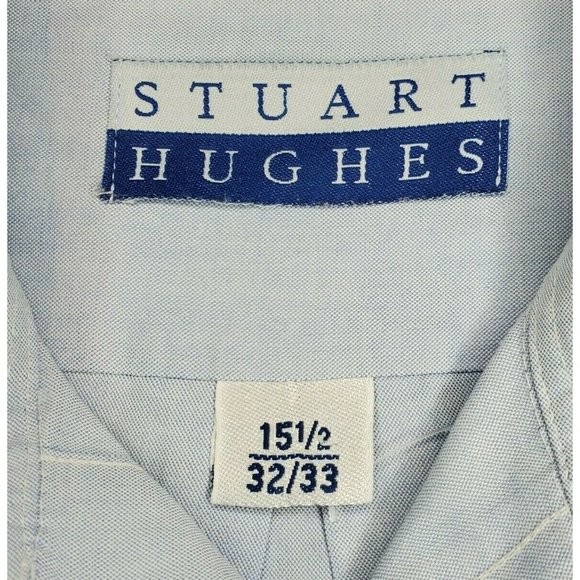 Stuart Hughes 15 1/2 32-33 Button Up Blue Dress Shirt With Extra Buttons - Picture 8 of 10